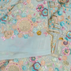 Sky Blue Georgette Thread With Sequins Embroidery