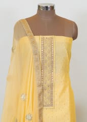 Lemon Chanderi Embroidered Suit With Embroidered Chiffon Dupatta And Shantoon Bottom