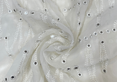White Abstract Embroidered Dyeable Georgette