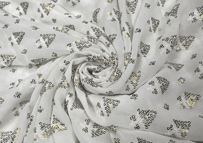 White Geometric Embroidered Dyeable Georgette
