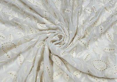 White Leaves Embroidered Dyeable Georgette