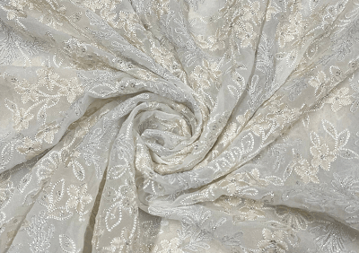 White Floral Embroidered Dyeable Georgette Fabric