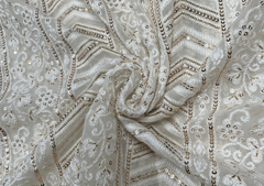 White Geometric Floral Embroidered Dyeable Georgette Fabric