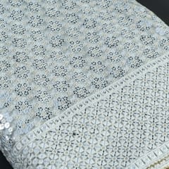 White Dyeable Net Sequins & Faux Mirror Embroidery (60 CM Cut Piece )