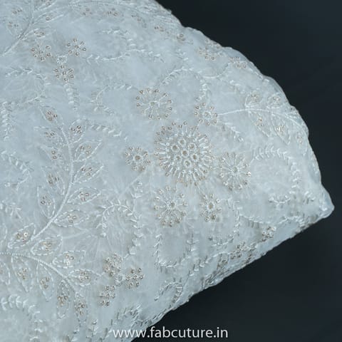 White Dyeble Organza Embroidery (60 CM Cut Piece )