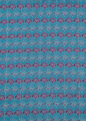 Blue Muslin Zari Strips With Digital Print(1.3 Meter Cut Piece)