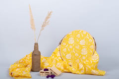 Yellow  Color base Pure Muslin with white flowers Print