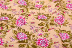 Peach  Color Pure Muslin with pink flowers Print