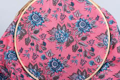 Pink Color base Pure Muslin with blue heavy flowers Print