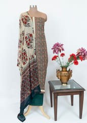 Green Cotton Ajrakh Printed Suit With Printed Chiffon Dupatta And Cotton Bottom