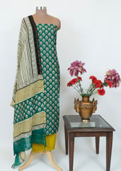 Green Chanderi Printed Suit With Printed Chanderi Dupatta And Cotton Bottom