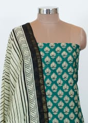 Green Chanderi Printed Suit With Printed Chanderi Dupatta And Cotton Bottom