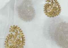 White Golden Paisleys Embroidered Dyeable Georgette