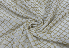 White Golden Checks Embroidered Dyeable Georgette