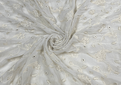 White Floral Embroidered Dyeable Georgette