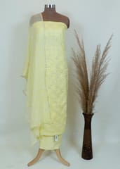 Lemon Color Bhandej Cotton With Gota Work Suit Set With Chiffon Dupatta
