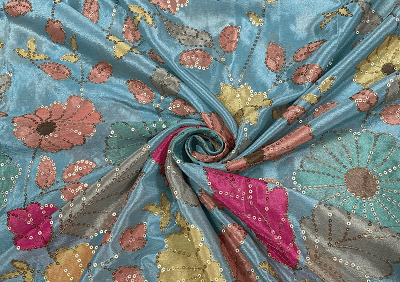 Sky Blue Multicolor Floral Embroidered Chiffon