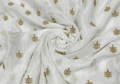White Golden Tree Motifs Dyeable Embroidered Chiffon 2.5mtr