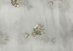 White Golden Floral Dyeable Embroidered Chiffon