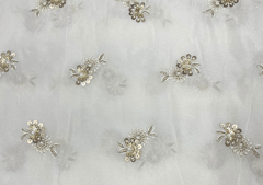 White Golden Floral Dyeable Embroidered Chiffon