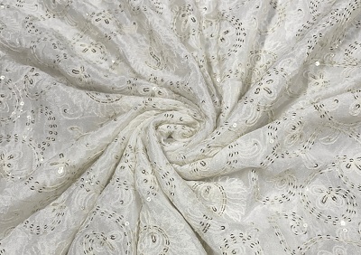 White Floral Paisleys Dyeable Embroidered Chiffon