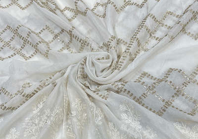 White Flowers Dyeable Embroidered Chiffon
