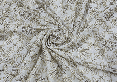 White Golden Geometric Dyeable Embroidered Chiffon
