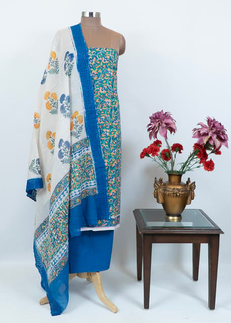 Cotton Printed Suit With Chikankari Printed Cotton Dupatta And Cotton Bottom