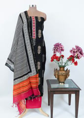 Chanderi Printed Suit With Printed Chanderi Dupatta And Cotton Bottom