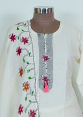 Kora Cotton Embroidered Kurta With Palazzo And Cotton Dupatta