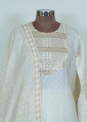 Cotton Embroidered Kurta With Pant And Cotton Dupatta