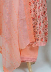 Peach Color Cotton Printed Kurta With Plain Pant And Kota Dupatta