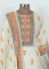 Cream Color Voil Printed kurta And Dupatta With Plain Pant