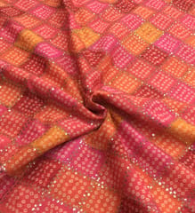 Kite Pattern of Sequins work with Bandhani Print on Semi Chinnon