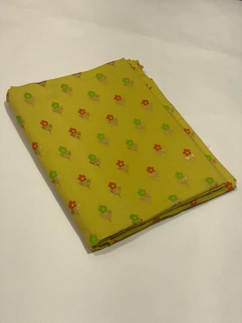 Lemon yellow cotton fabric with small flowers print