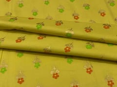 Lemon yellow cotton fabric with small flowers print
