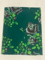 Teal colored cotton fabric with blue fowers print