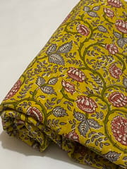 Corn  colored cotton fabric with flowers print