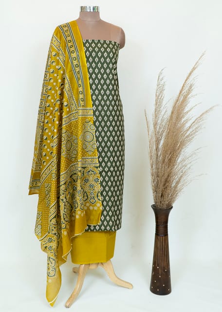 Cotton Printed Suit Set With Printed Cotton Dupatta And Printed Cotton Bottom