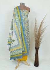 Grey Color Cotton Print Shirt With Cotton Bottom And Cotton Printed Dupatta