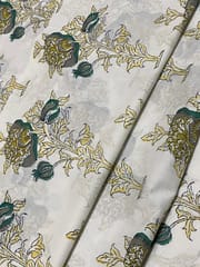 Off White cotton fabric With Golden Flowers
