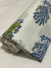 White cotton fabric With BlueLeaves