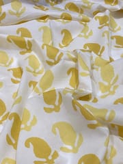 White cotton fabric With Golden Leaves