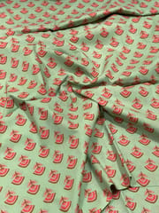 Green cotton fabric with red flowers