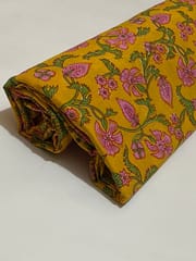 Yellow cotton fabric with  flowers