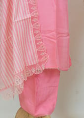 Pink Muslin Embridered Shirt With Shantoon Bottom And Muslin Print Dupatta