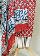 Red Color Cotton Print Shirt With Cotton Bottom And Cottom Printed Dupatta