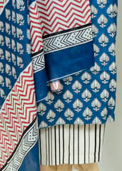 Blue Color Cotton Print Shirt With Cotton Bottom And Cotton Printed Dupatta