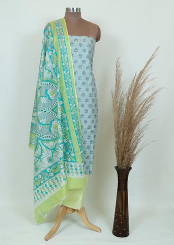 Sky Blue Color Cotton Print Shirt With Cotton Bottom And Cotton Printed Dupatta
