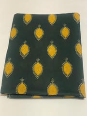 Blue cotton fabric with yellow leaves